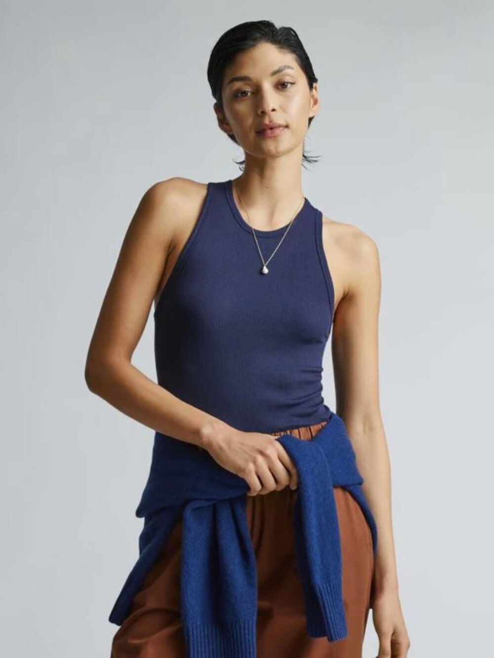 .. Everlane The Luxe Rib Racerback Tank, Navy (S)